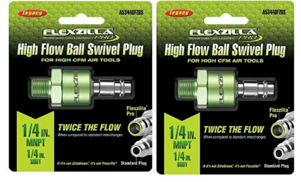 2 Legacy Flexzilla High Flow Ball Swivel Plug Air Fitting 1/4" MNPT A53440FZBS-N