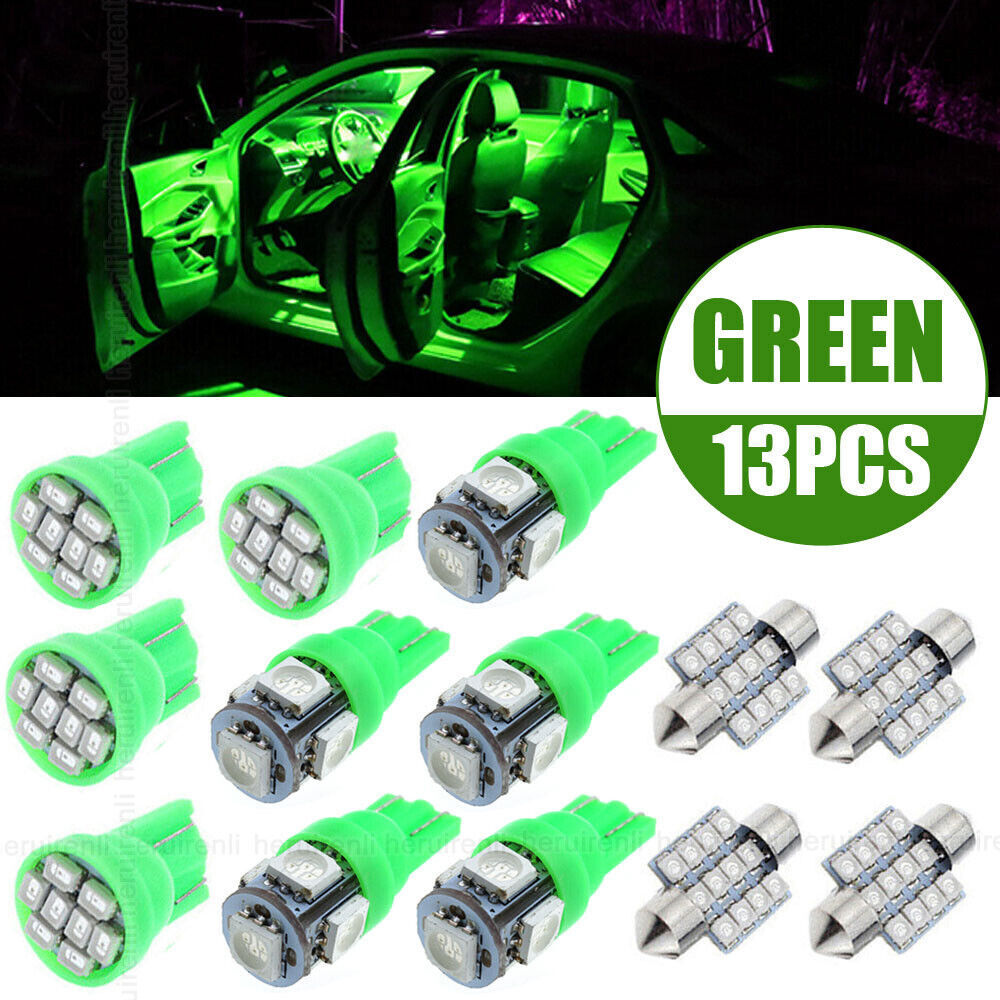 13X Green LED Lights Interior Package Kit For Car Dome License Plate