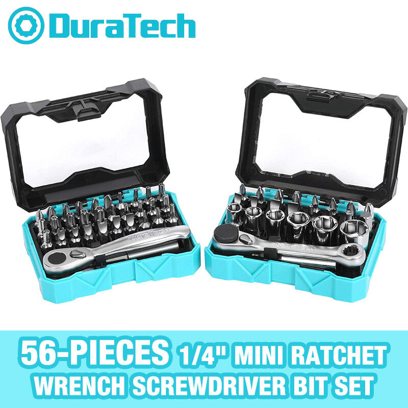 DURATECH 1/4" Ratchet Wrench Screwdriver Bit Set 56PC 60-72 Tooth Bit