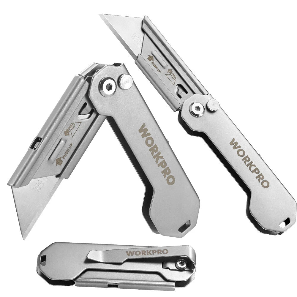 3-pack Stainless Steel Folding Utility Knife Set Quick Change Blades