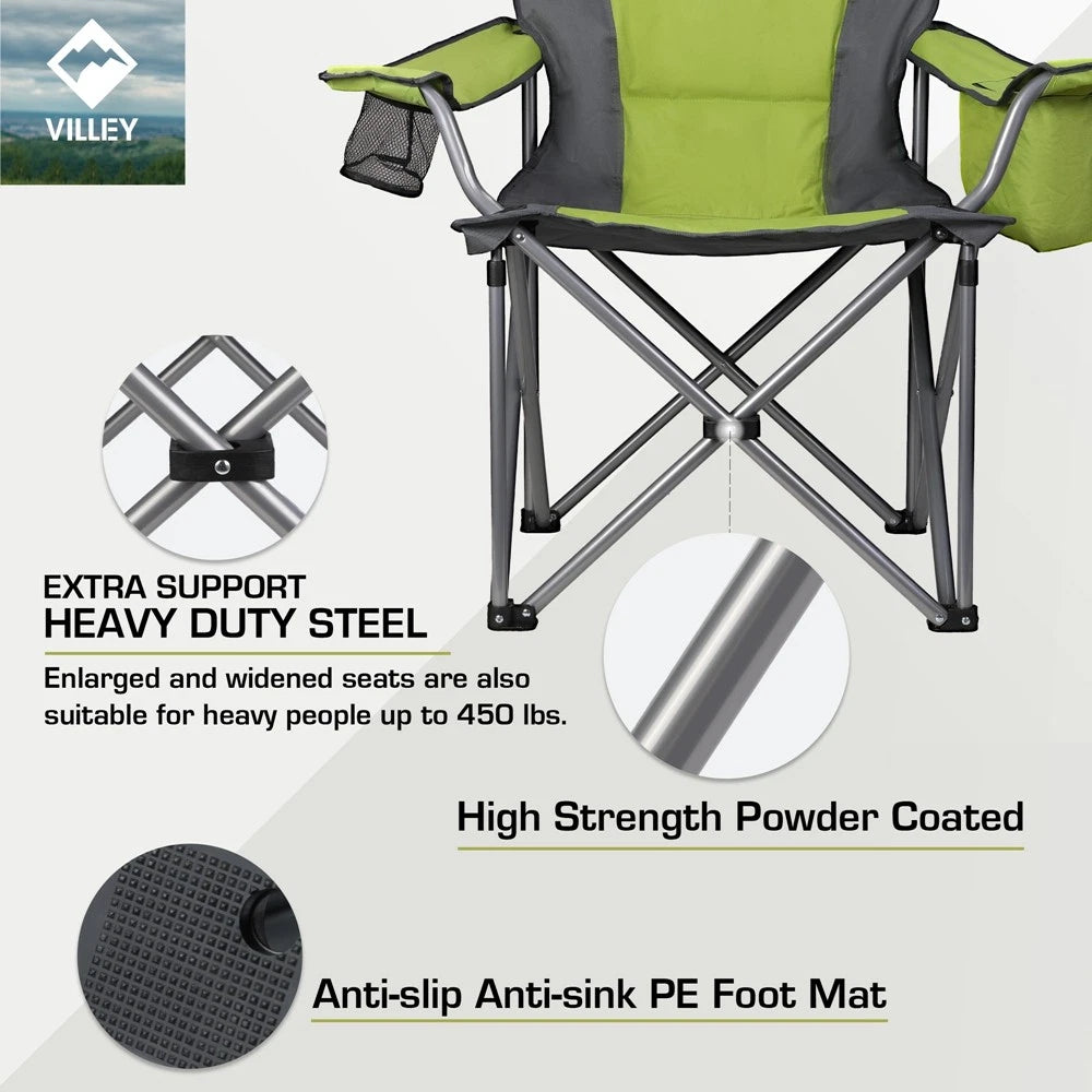 Villey Portable Oversized Camping Chairs Heavy Duty Foldable Chairs