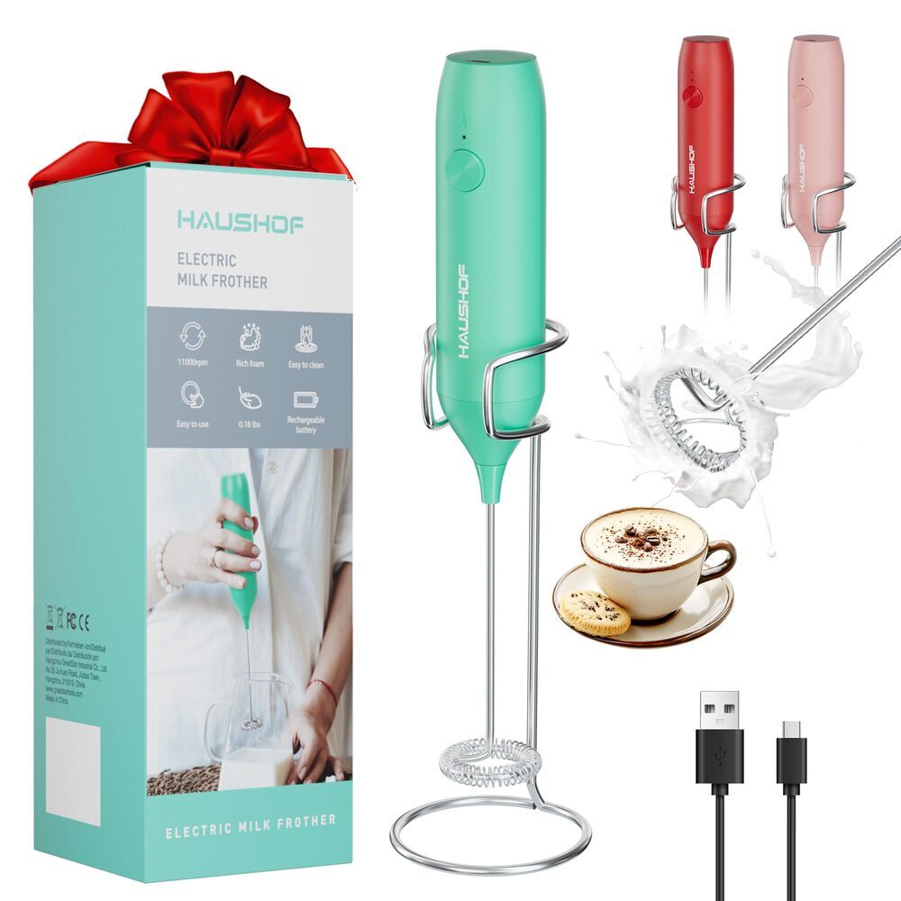 HAUSHOF Electric Milk Frother Handheld for Whisk & Coffee Foamer Wand