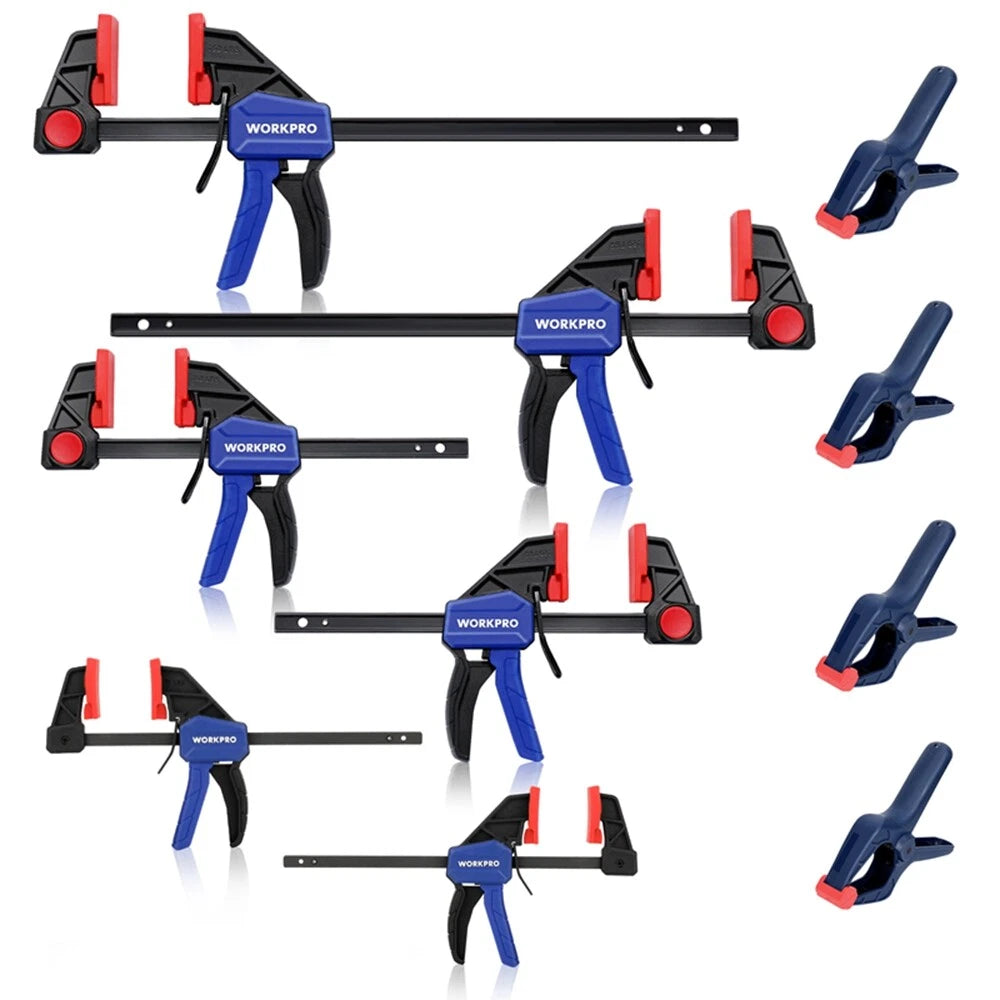 WORKPRO F Clamp 6" (2) Mini (2) Light Duty 12" (2) Wood Clamp 1"(4) Spring Clamp