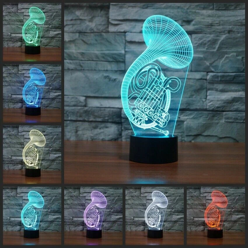 Night Light Lamp 3d French Horn Music 7 Color Changing Acrylic Led