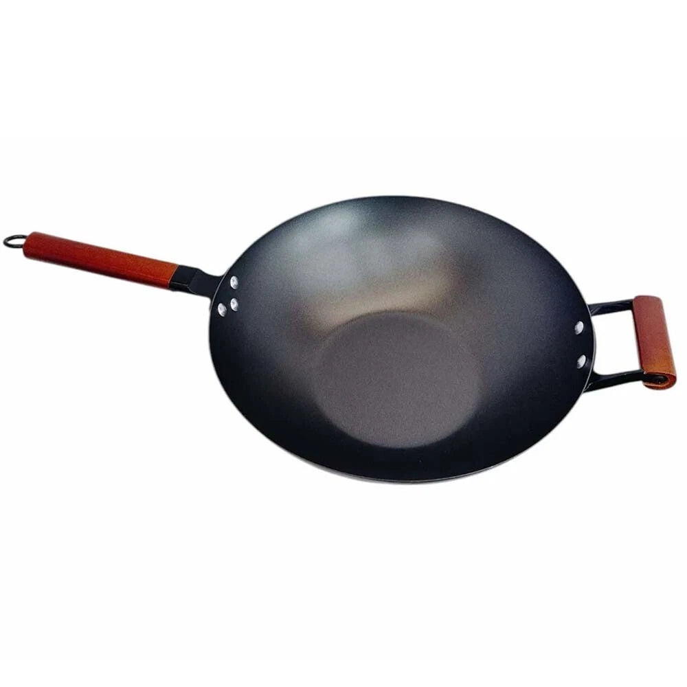 13.5" Carbon Steel Woks & Stir-fry Pans, Flat Bottom Chinese Wok Pan