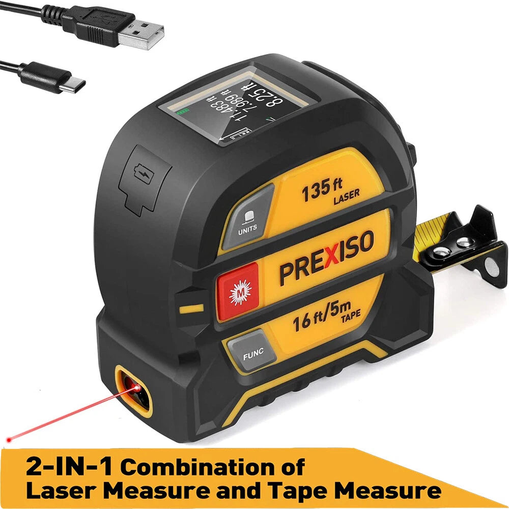 Prexiso 2-in-1 Laser Tape Measure, 135ft Rechargeable Laser
