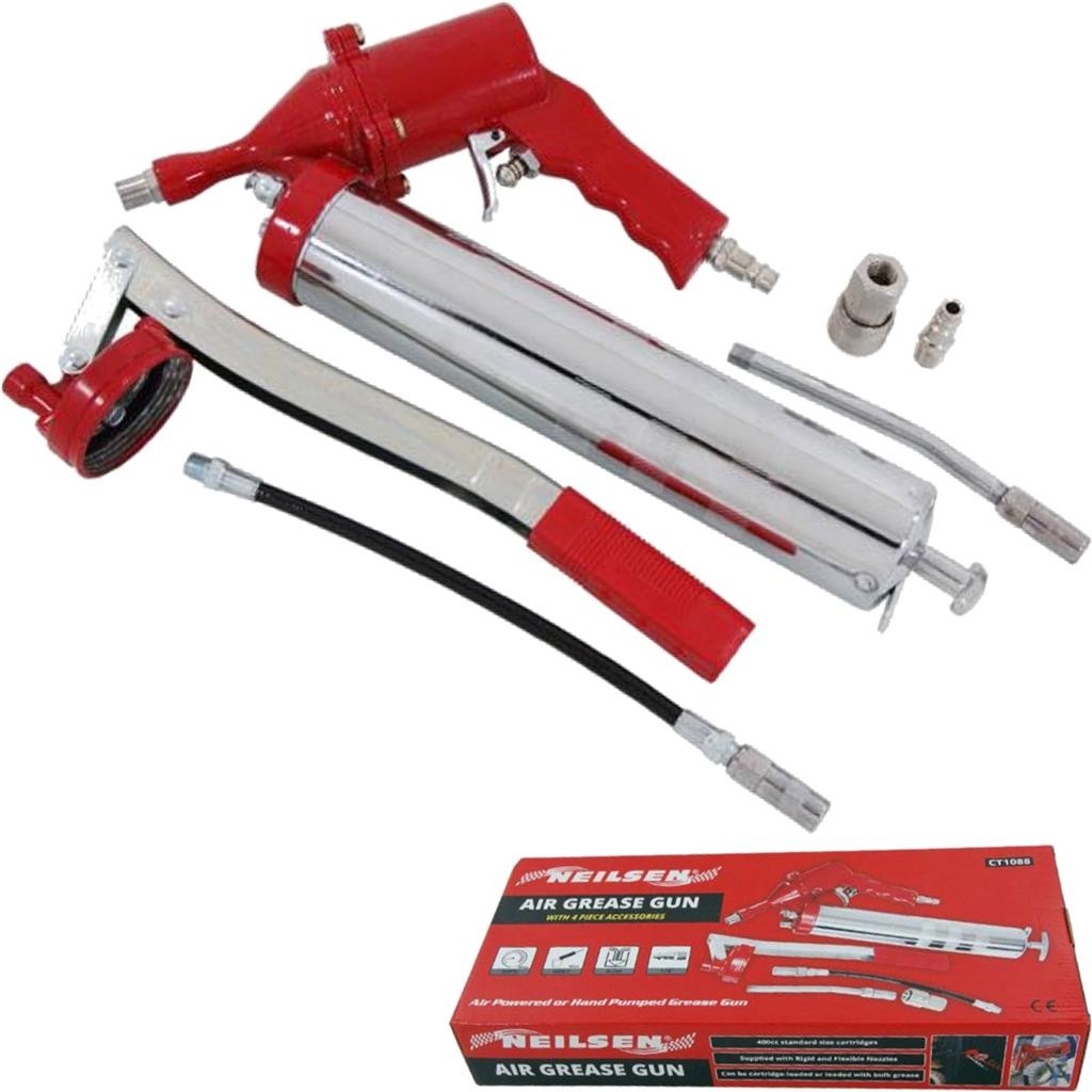 Neilsen Air Hand Operation Grease Gun 500cc With 4pc Accessories Rigid FlexiOpen