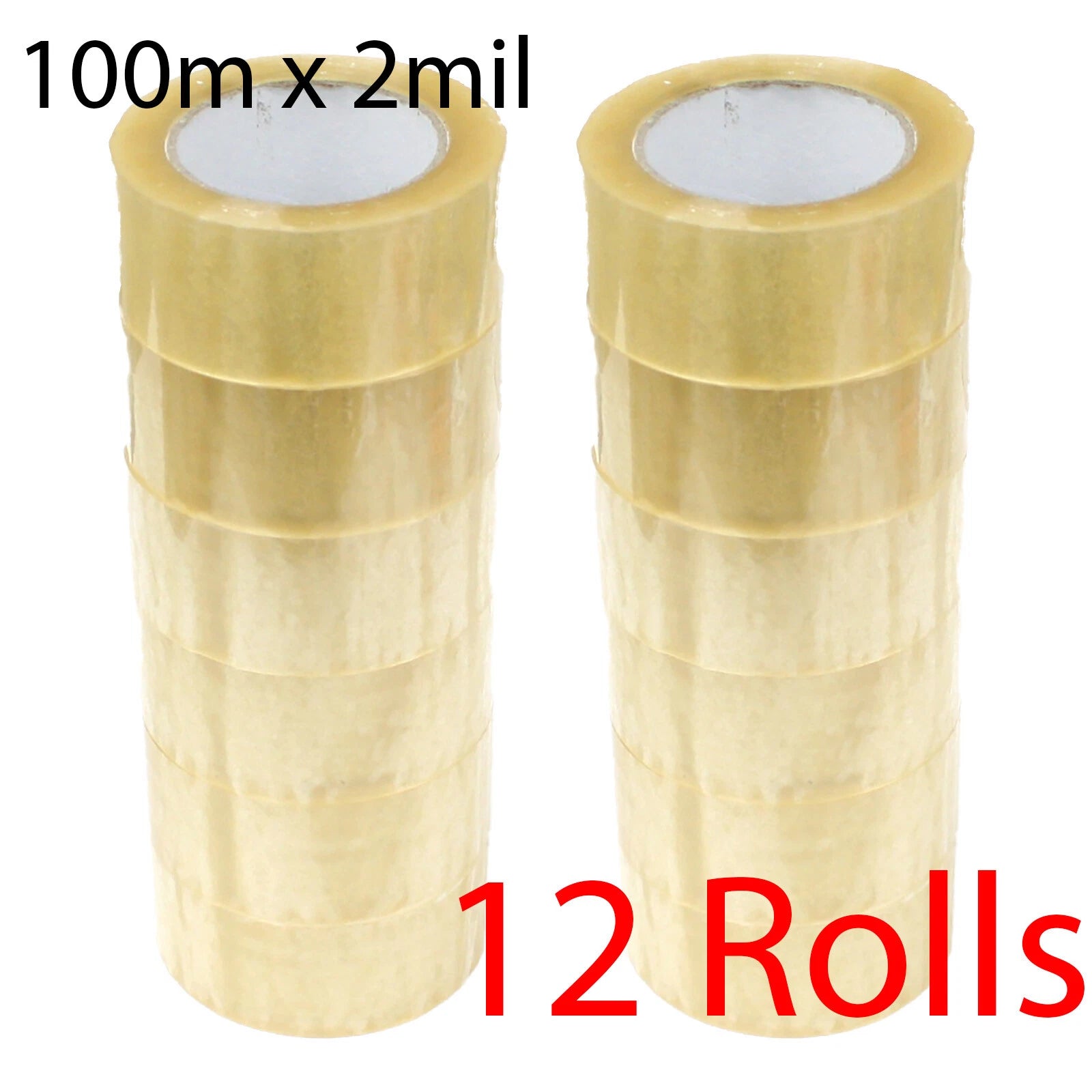 12 Rolls 2" Packing Carton Sealing Tape 100 Meter (110 Yards)