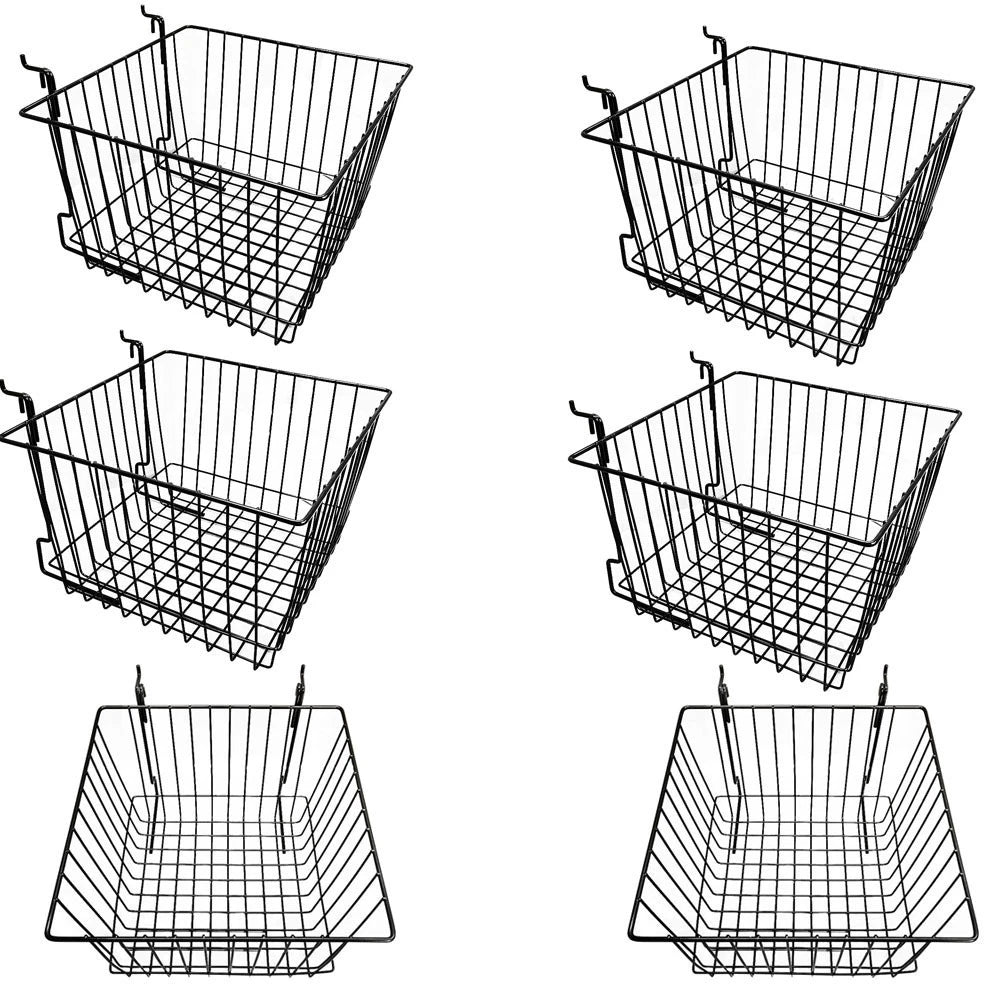 Set Of Black Metal Wire Slatwall Gridwall Pegboard Deep Basket Rack