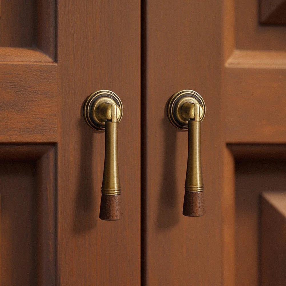 Solid Brass And Wood Cabinet Handle Knob For Drawers Vintage Single