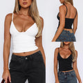 Sleeveless V Neck Halter Top For Women Polyester Solid Color Regular