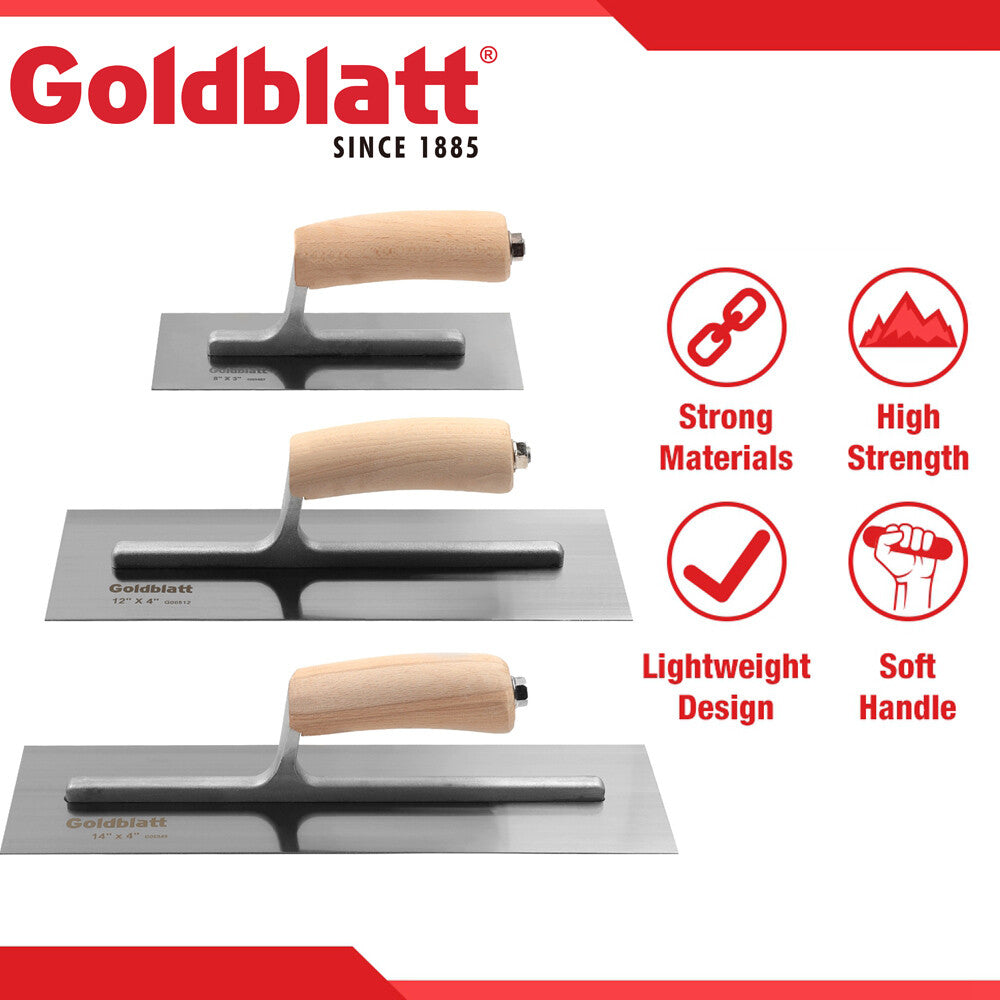 Goldblatt 3-Pieces Drywall Trowel Masonry Trowel Sets 14''x4'' 12''x 4'' 8''x 3"