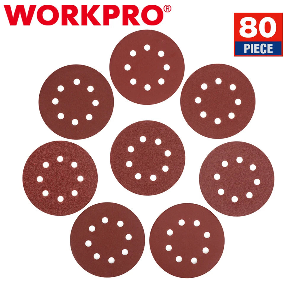 Workpro Sanding Disc 5-inch 8-hole Hook And Loop Disc 60-400grits