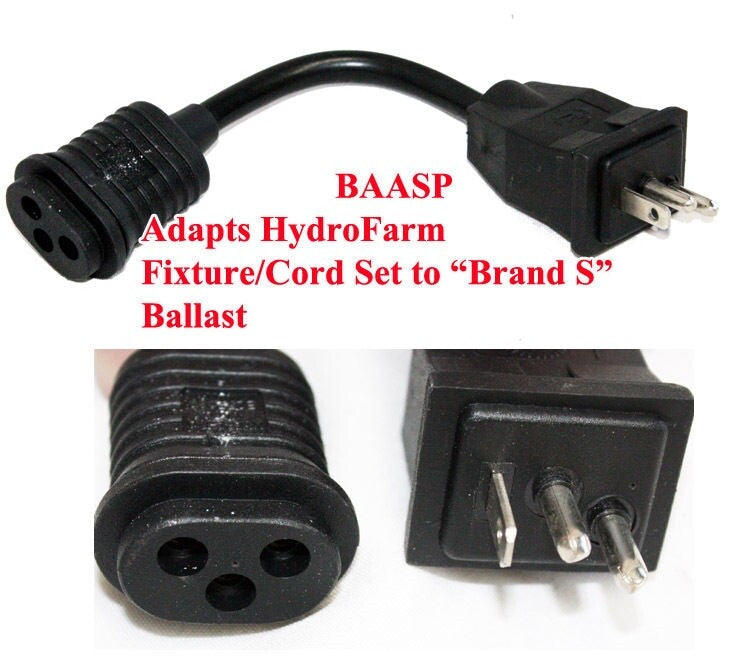 2x BAASP 8" Plug Adapter Cord Hydrofarm Fixture Cord to Other Ballast Receptacle
