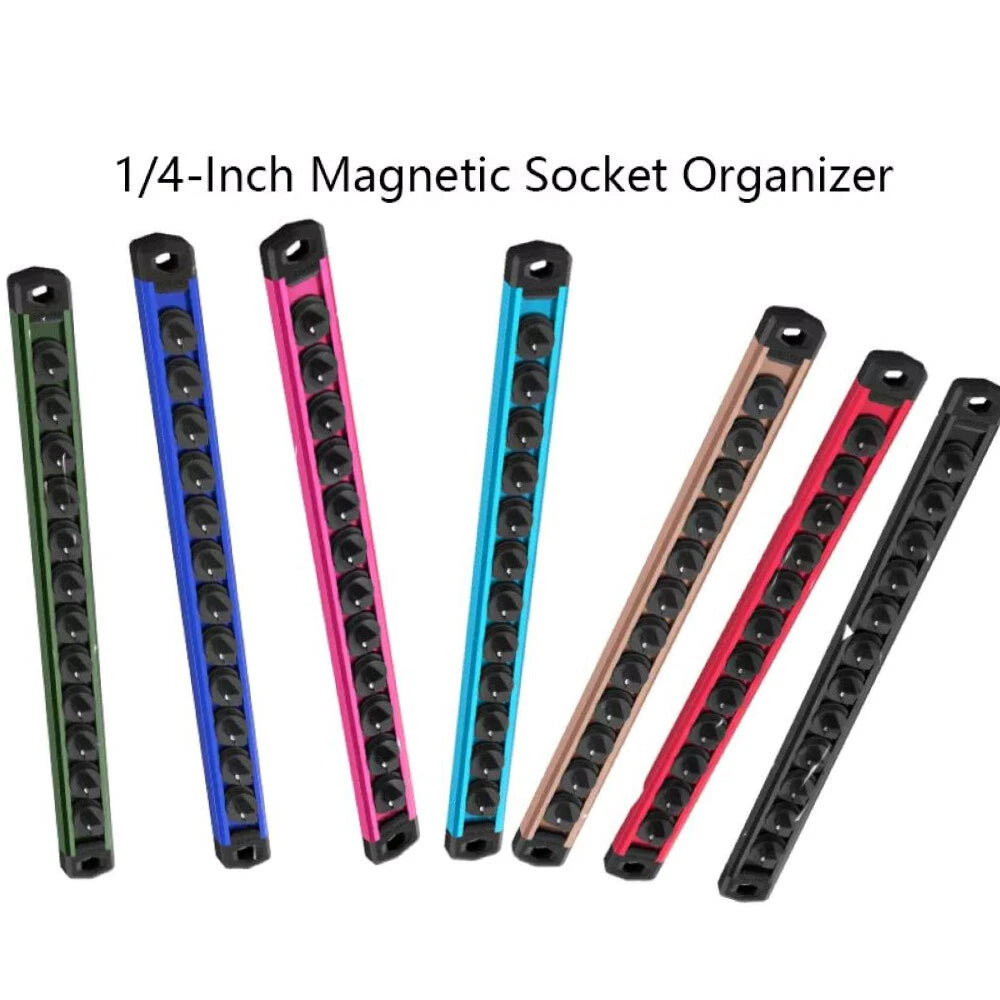 WORKPRO 1/4'' Dr Magnetic Socket Organizer Aluminum Alloy Socket Rail MultiColor