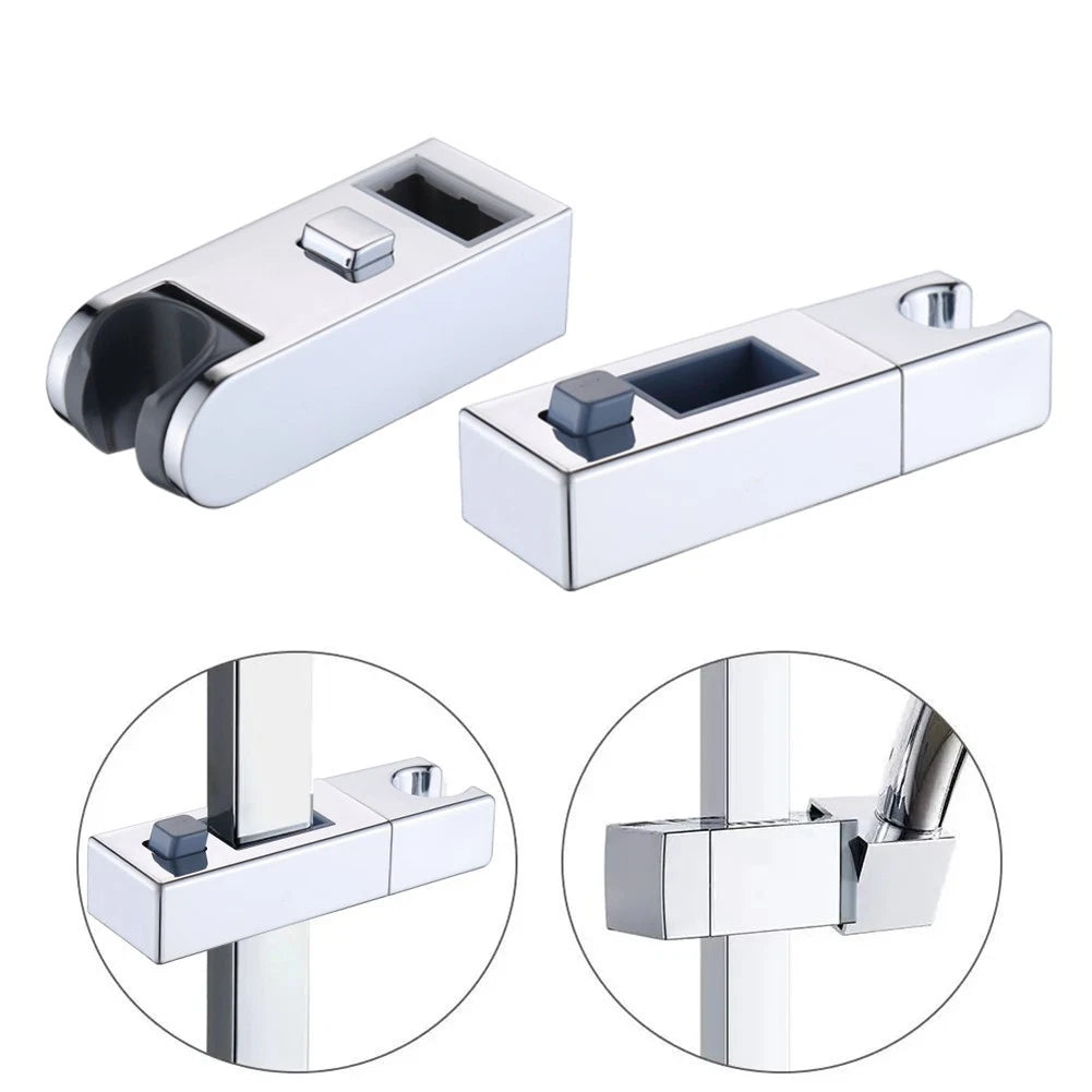 Square Tube Chrome Shower Rail Head Slider Bar Holder Adjustable