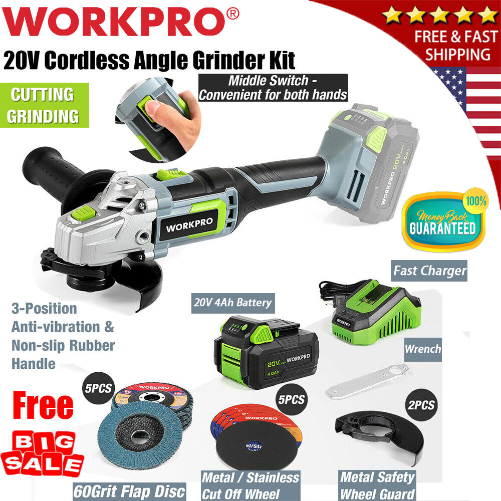 WORKPRO 20V Cordless Angle Grinder Kit 20Pack/10Pack Cutting Off