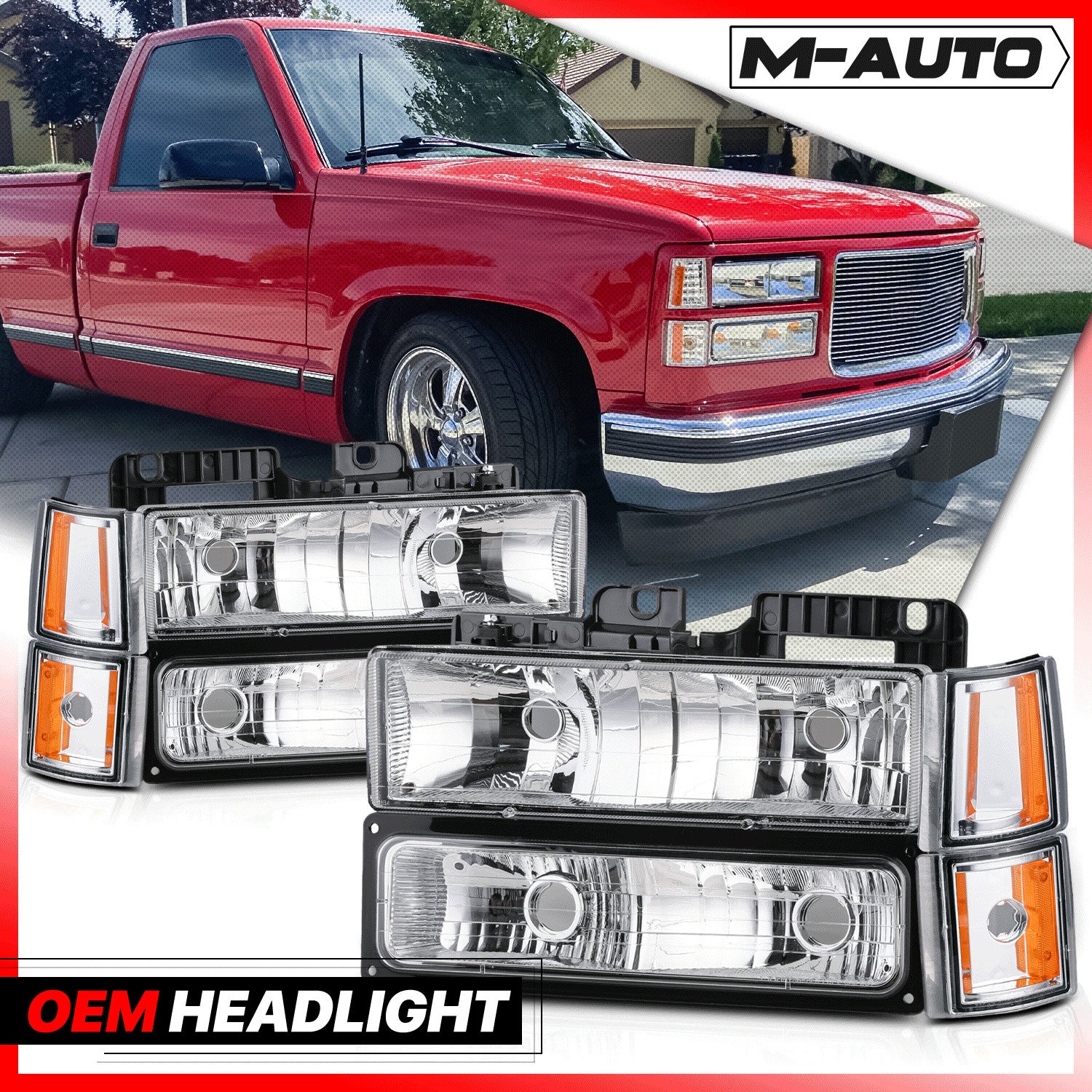 Chrome Housing Headlight Set for 1994-2000 GMC C/K