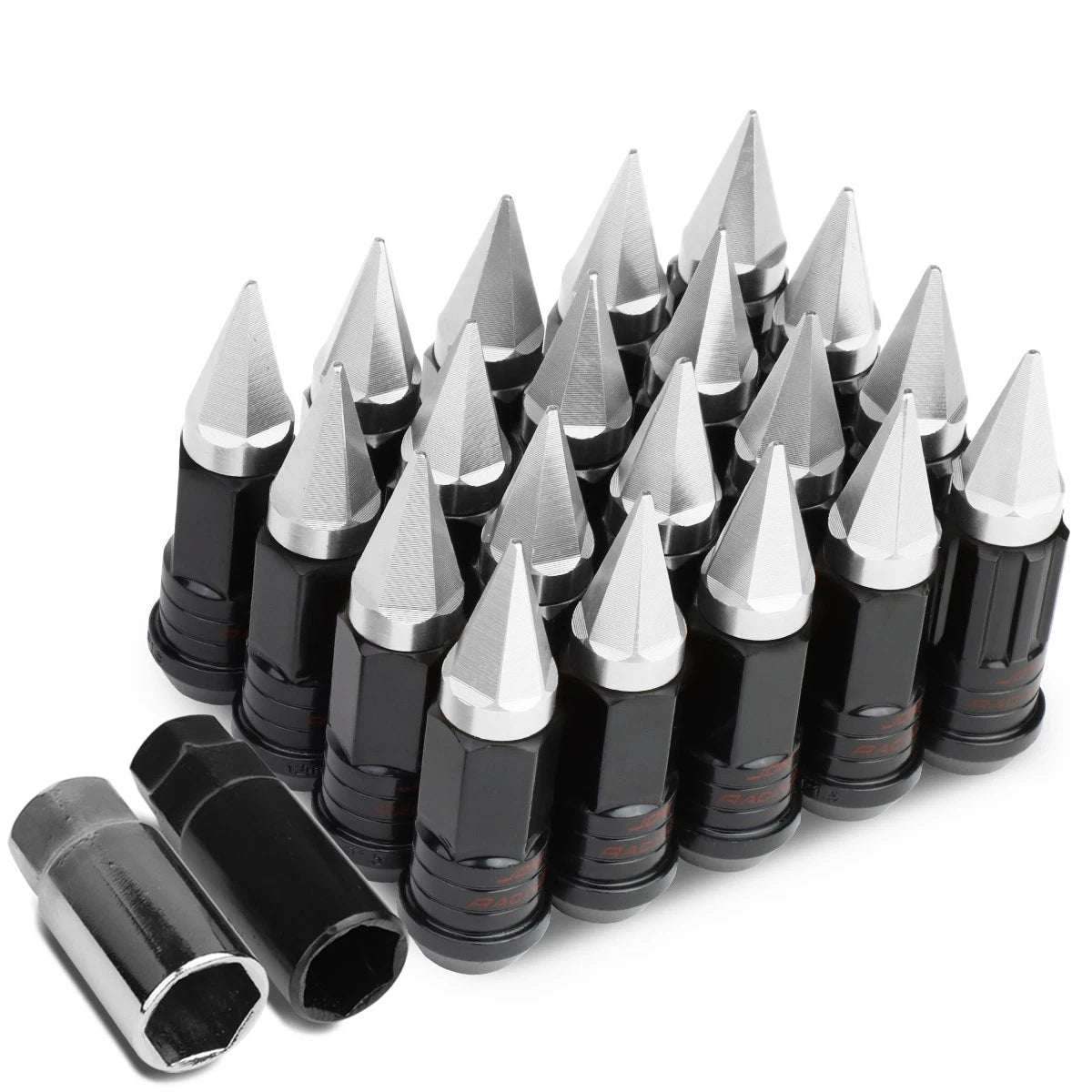 Spiked Cap Steel Silver 16 Rim Lug+4 Lock Nuts+adapter M12x1.5 22mm