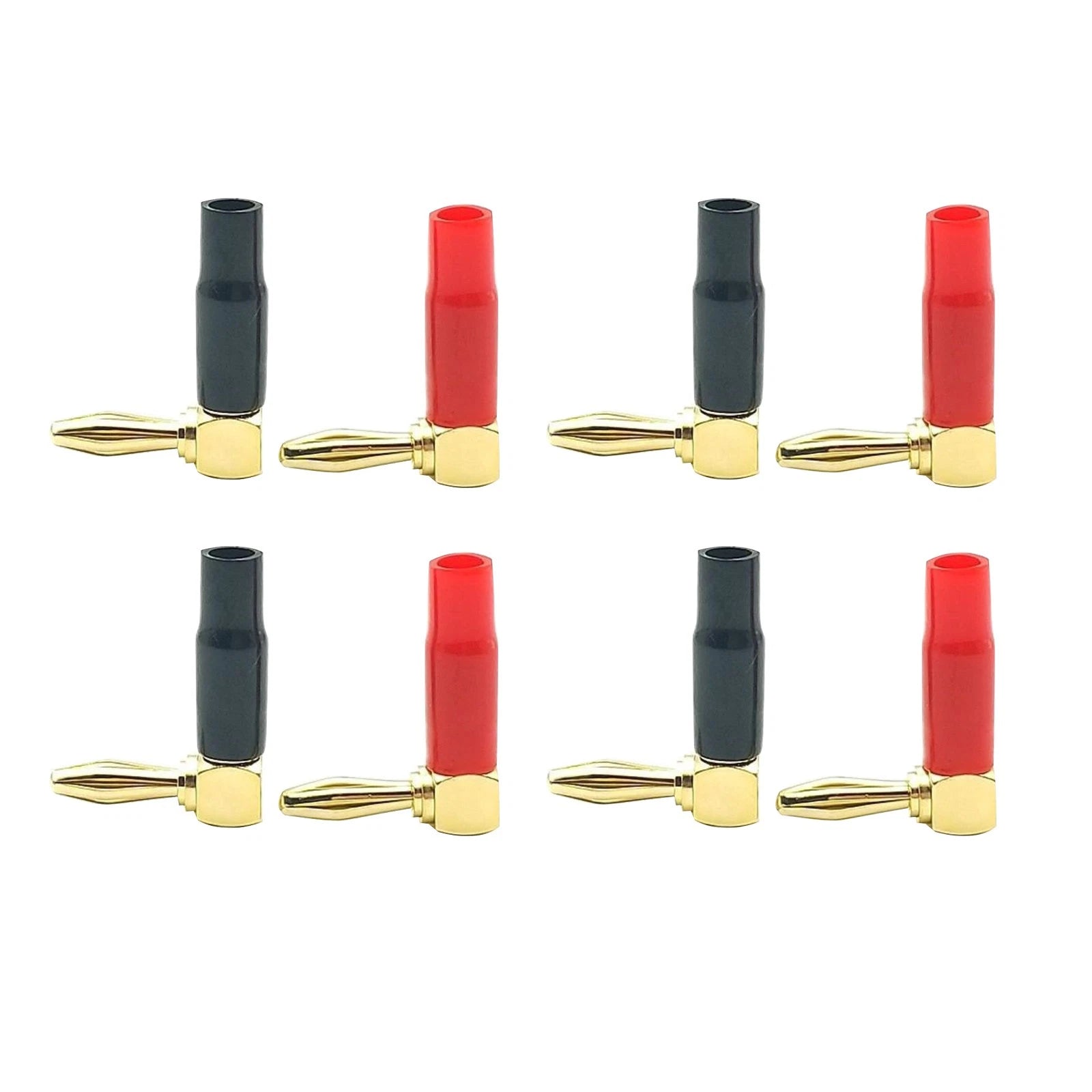 Solderless Banana Plugs 8* Angled Gold Plated 4mm Dual Screw Short