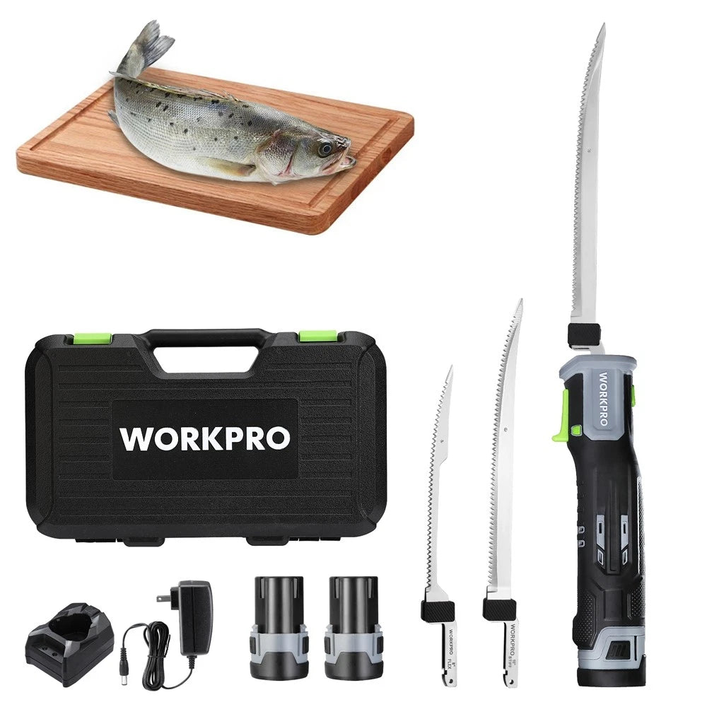 WORKPRO 12V Cordless Electric Fillet Knife with 8'' &amp; 10'' Razor-Sharp Blade USA