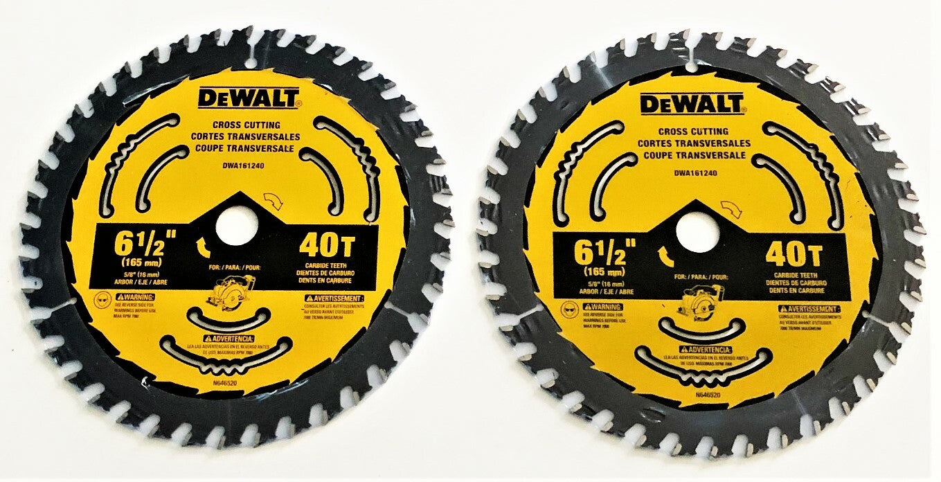 2 Dewalt 6-1/2" Carbide 40T Circular Saw Blades
