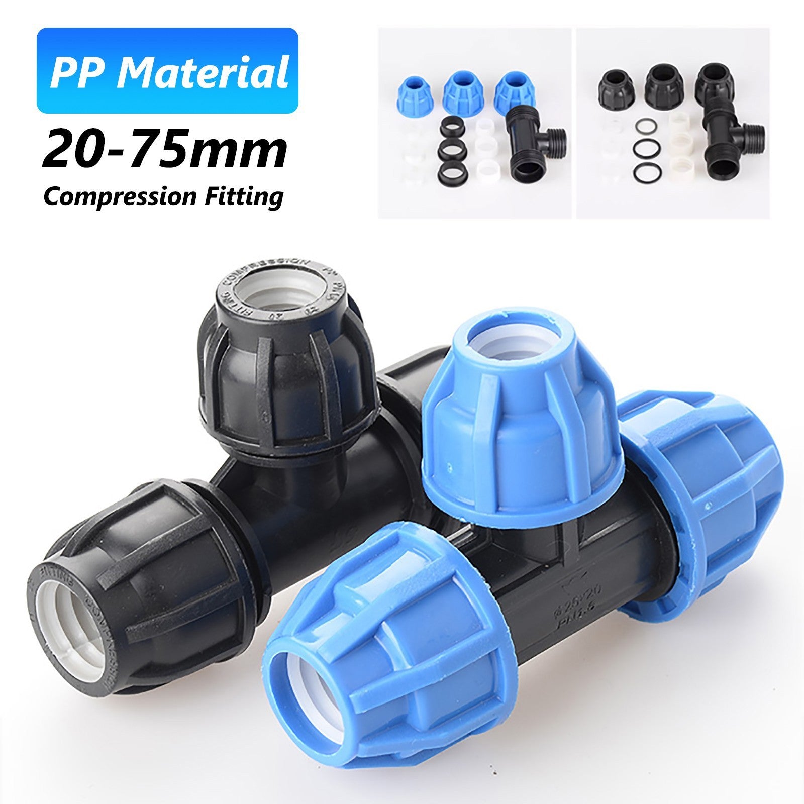 PP Compression Fitting Tee Connector