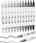 12 Grey Dual Tip Acrylic Paint Markers, Brush Tip & Chisel Tip Acrylic