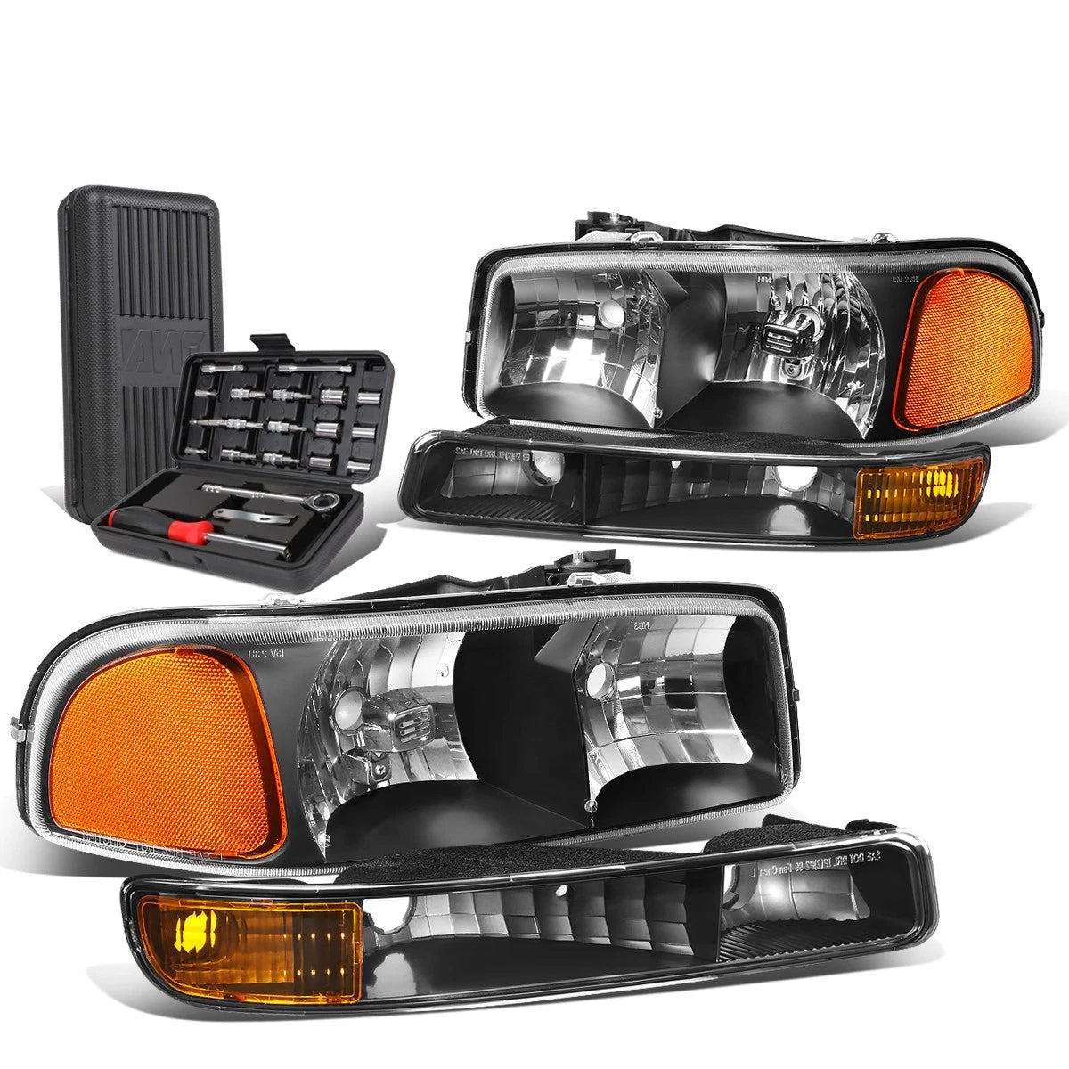 For 1999-2007 Gmc Sierra Black Amber Signal Headlights+bum<wbr/>per