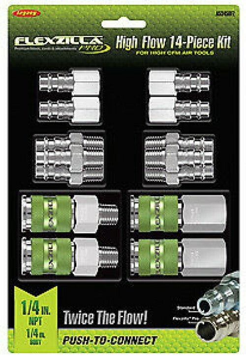 14PC LEGACY FLEXZILLA PRO HI FLO AIR HOSE QUICK COUPLER FITTING SET A53458FZOpen
