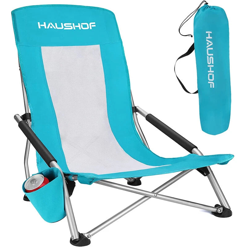 Haushof High Back Beach Chair Folding Chair Mesh Back Low Seat