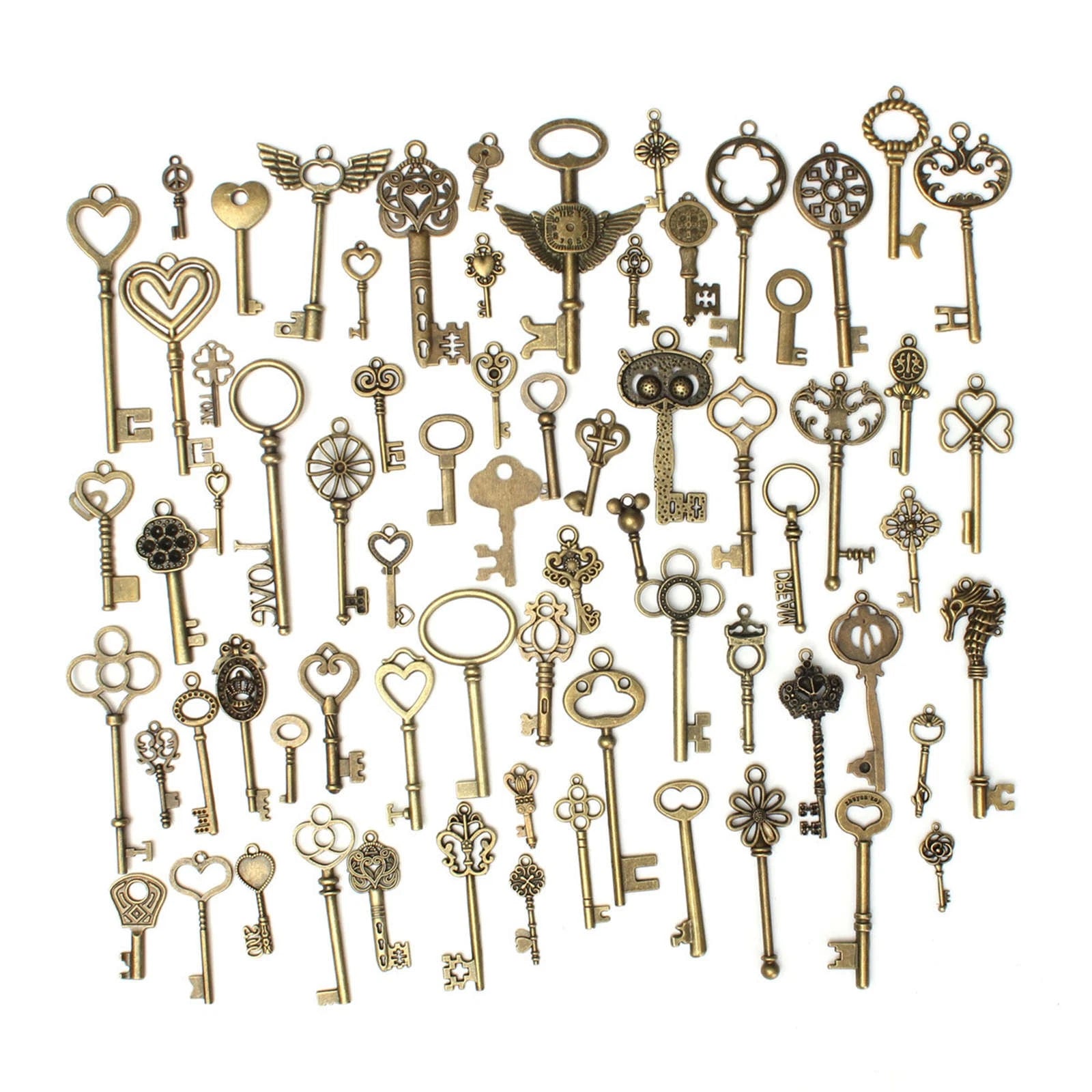 Old Vintage Antique Skeleton Keys Exquisite Shapes Diy Crafts Bronze