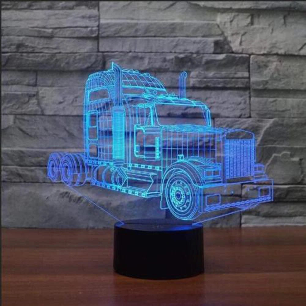 7-color Changing 3d Illusion Table Lamp Truck Led Night Light Remote