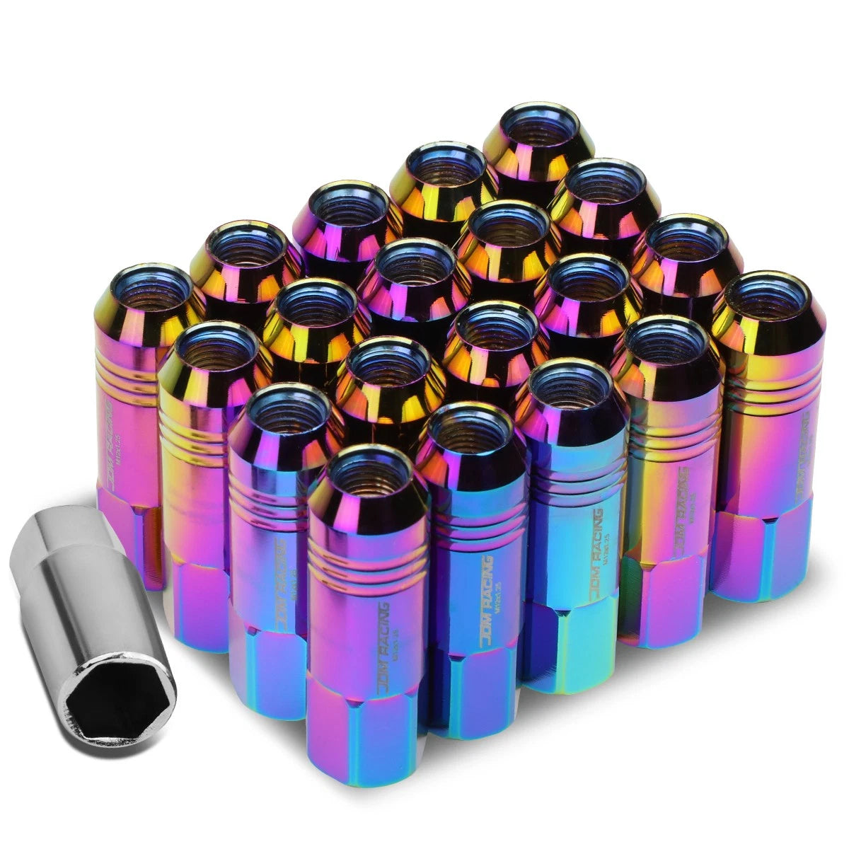 20 Open End M12x1.25 60mm Tall 20mm Od Neo Chrome Aluminum Jdm Rim