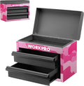 Workpro Metal Mini Tool Box Pink Ribbon Top Tool Chest Containing Two