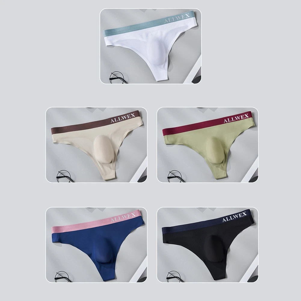 Men Seamless Underwear Ice Silk Thongs With 3d Bulge Pouch Transparent