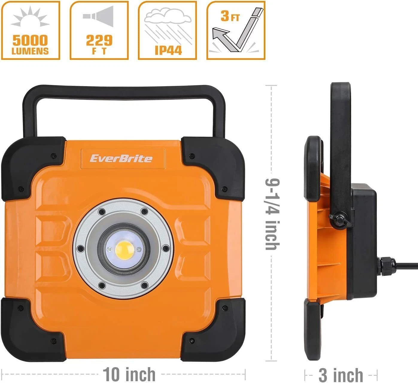 Everbrite 60W 5000lm Cree Cob Work Light Adjustable Lighting Angles