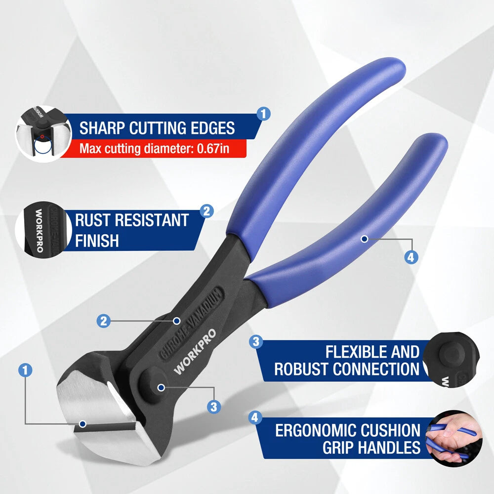 WORKPRO 7" High Leverage End Cutting Nipper Pliers Nail Puller End Cutting Plier