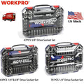 WORKPRO Drive Socket Set with Quick-Release Ratchet Metric and SAE for