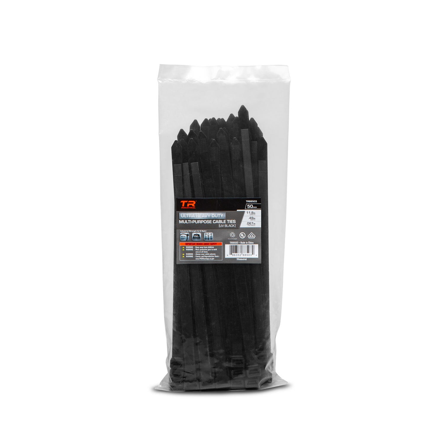 TR Industrial Ultra Heavy Duty UV Cable Ties, 250 lbs. Strength, 11.8", 100-Pc