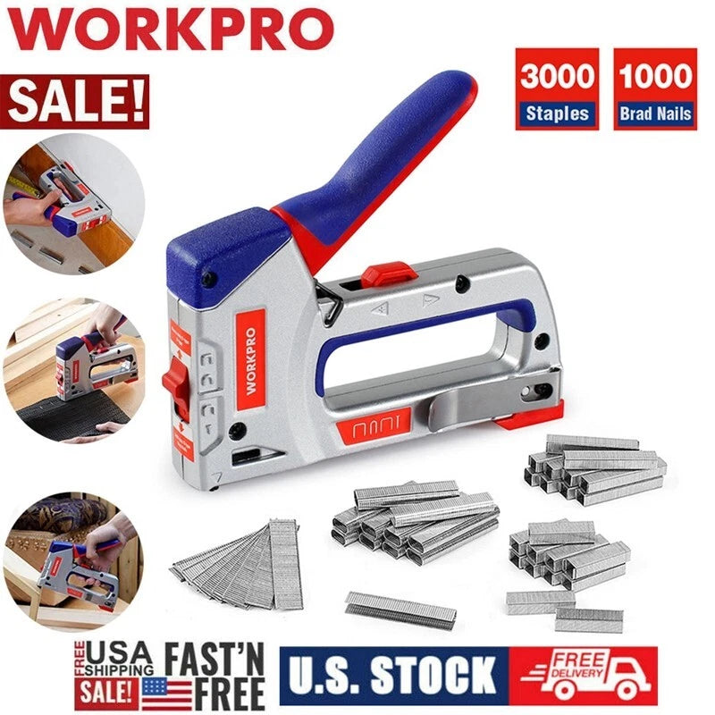 WORKPRO 4-in-1 Heavy Duty Staple Gun Kit Manual Brad Nailer w/4000 Staples Nails