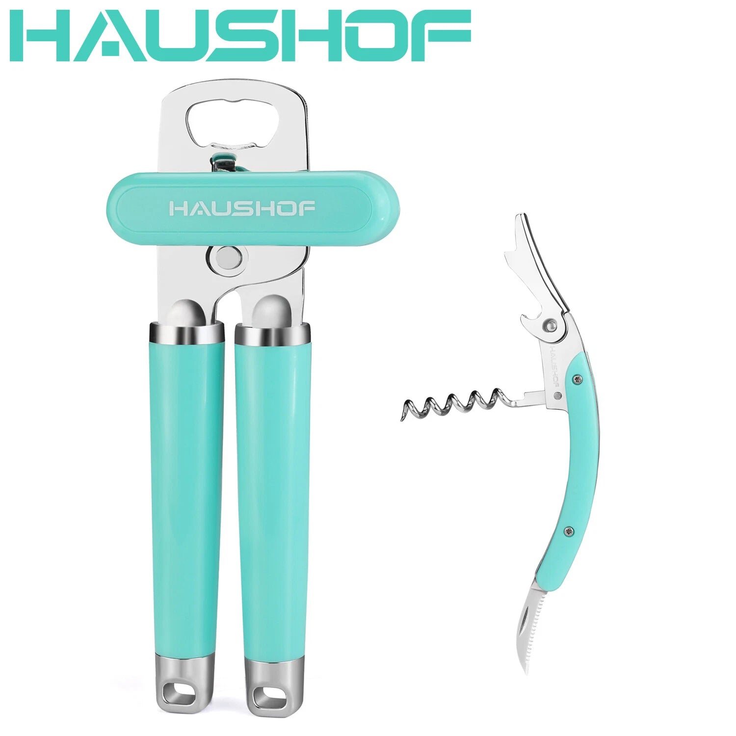 HAUSHOF 2PCS Multifunctiona<wbr/>l Can Opener Set Manual Can Opener &amp; Wine Opener Set