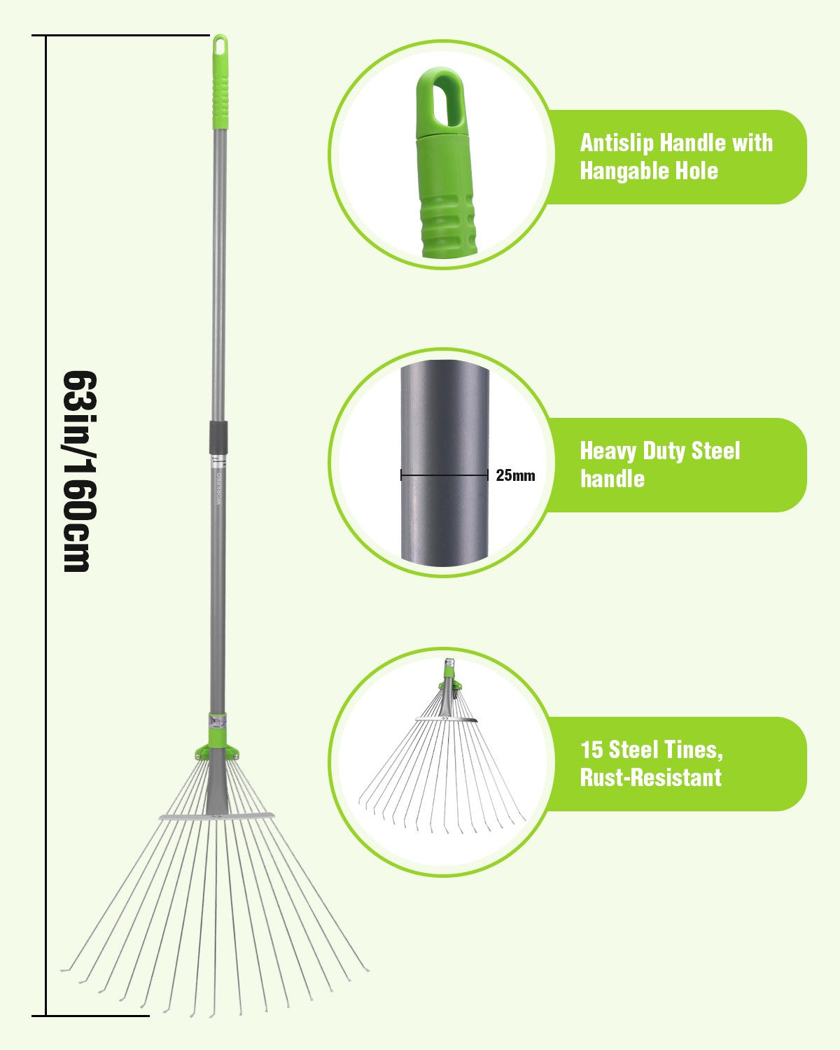 WORKPRO Leaf Rake for Gardening Telescopic Handle from 32” t