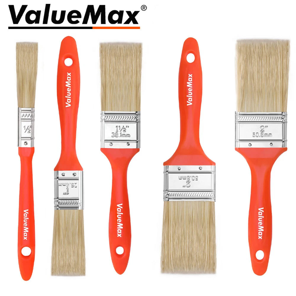 ValueMax 5-Pack Paint Brush Set Wall Brush Flat Small Paintbrushes Set w/4 Sizes
