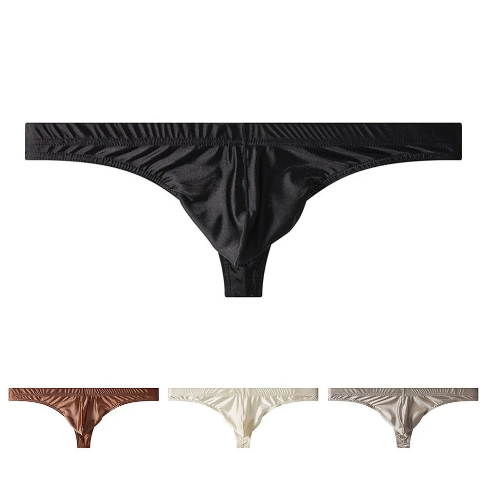 Low Rise Breathable Men Thongs Underwear Ice Silk Bulge Pouch Solid G
