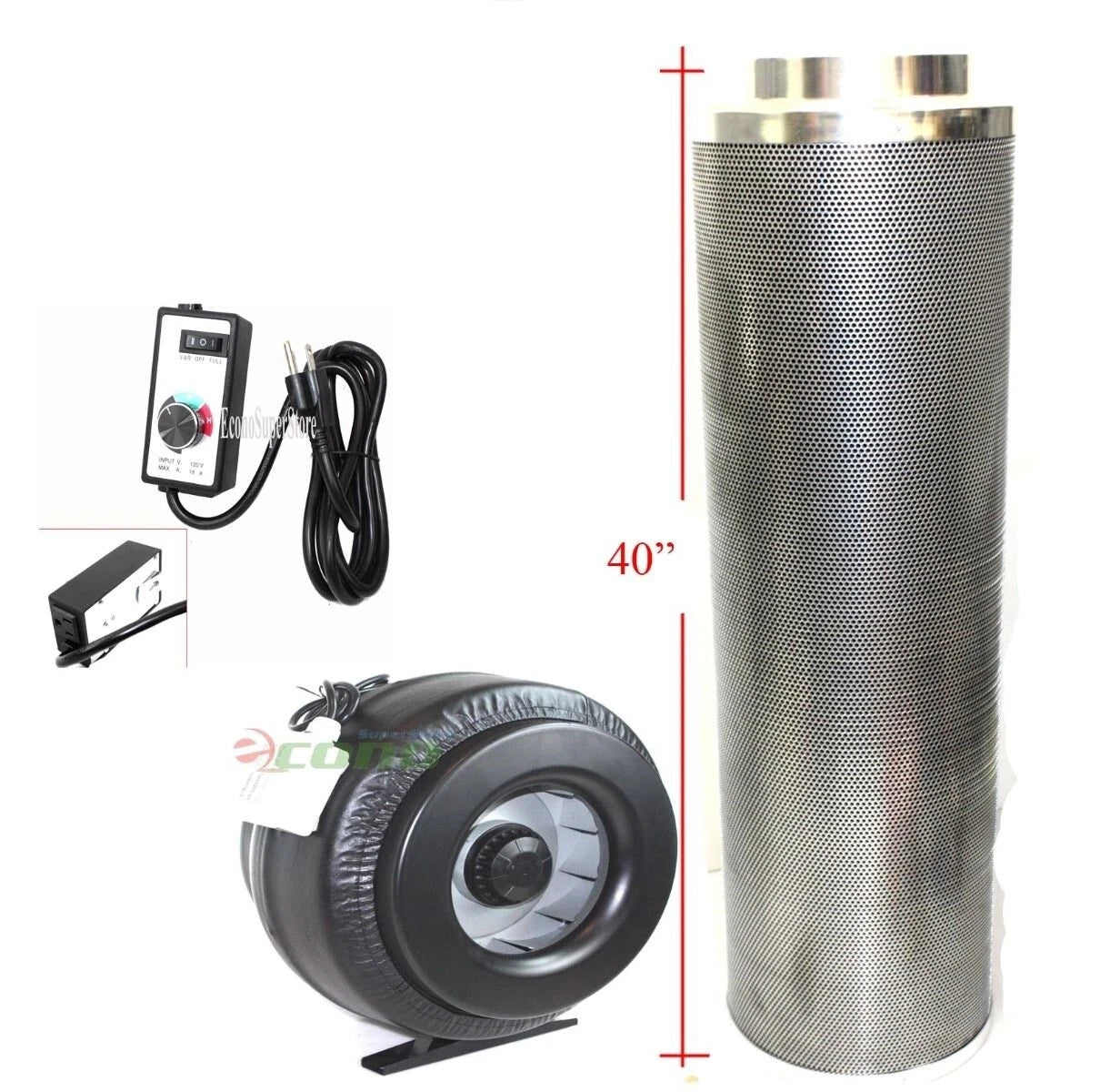 8"x 40" Carbon Filter & 720CFM 8" Inline Fan Air Blower Odor Control