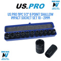 US Pro Tools 11PC 1/2" DR 6 Point Shallow Impact Metric Socket Set