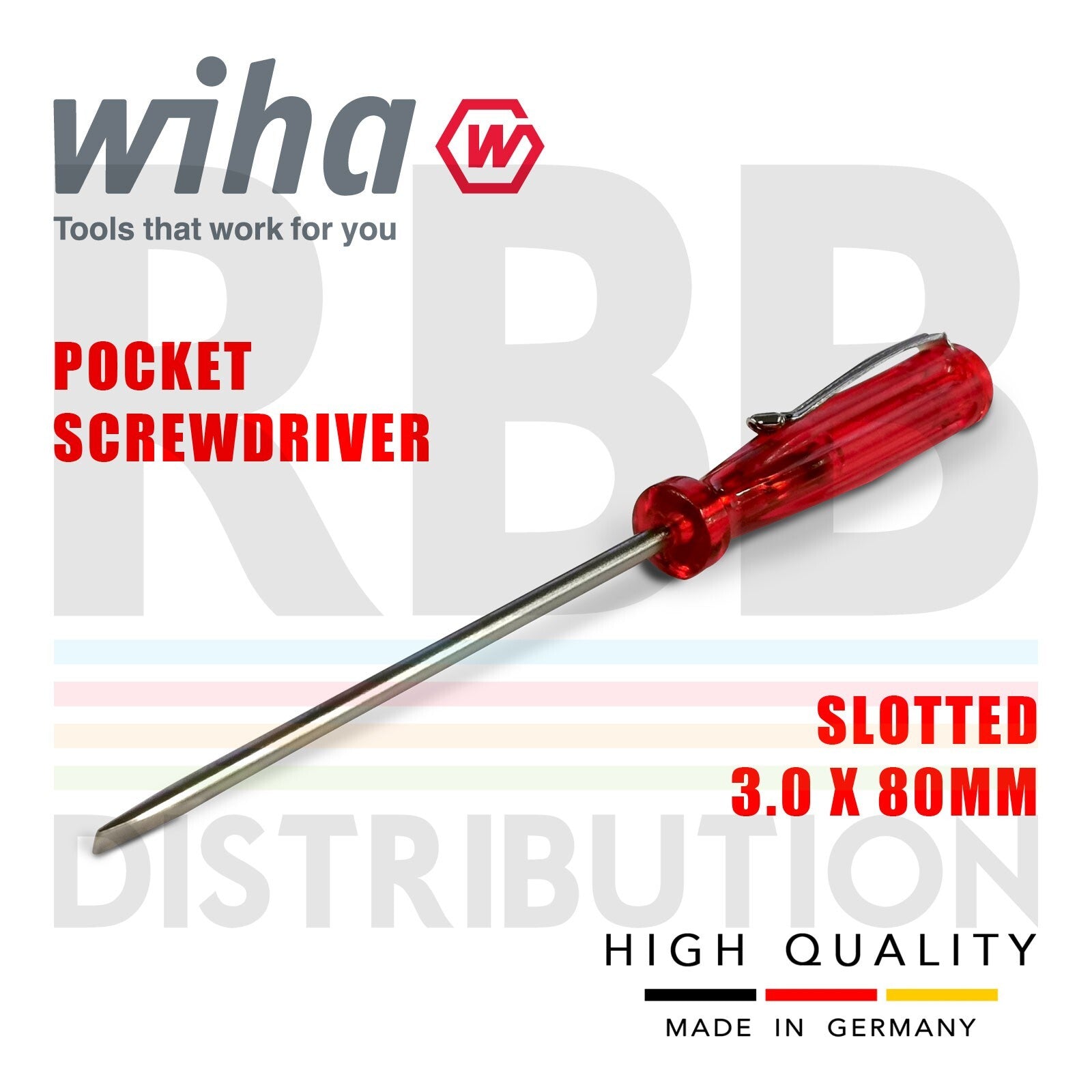 Wiha 01539 Slotted Pocket Screwdriver Pocket Clip 3mm Head 80mm Long CompactOpen