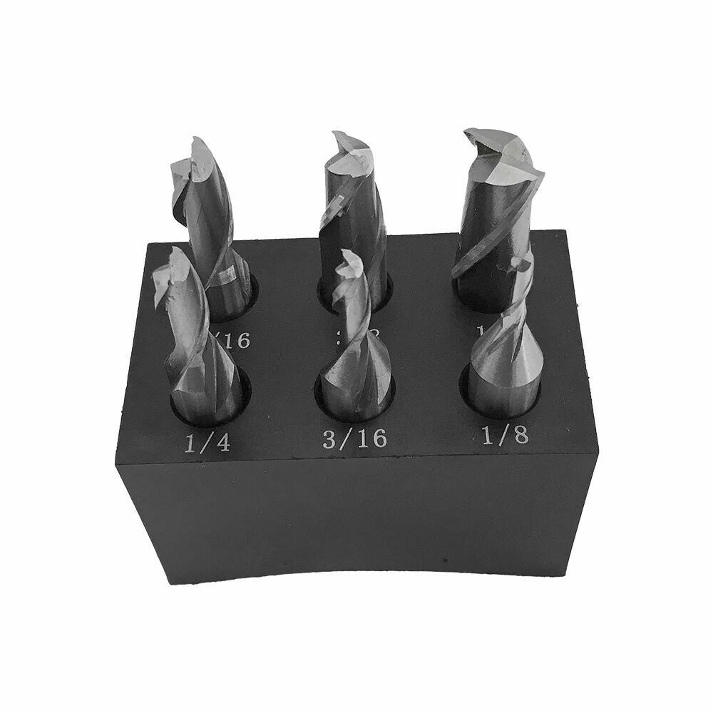 3/8" Shank 2 Flute High Speed Steel Single End Mill Set 1/8" To 1/2"