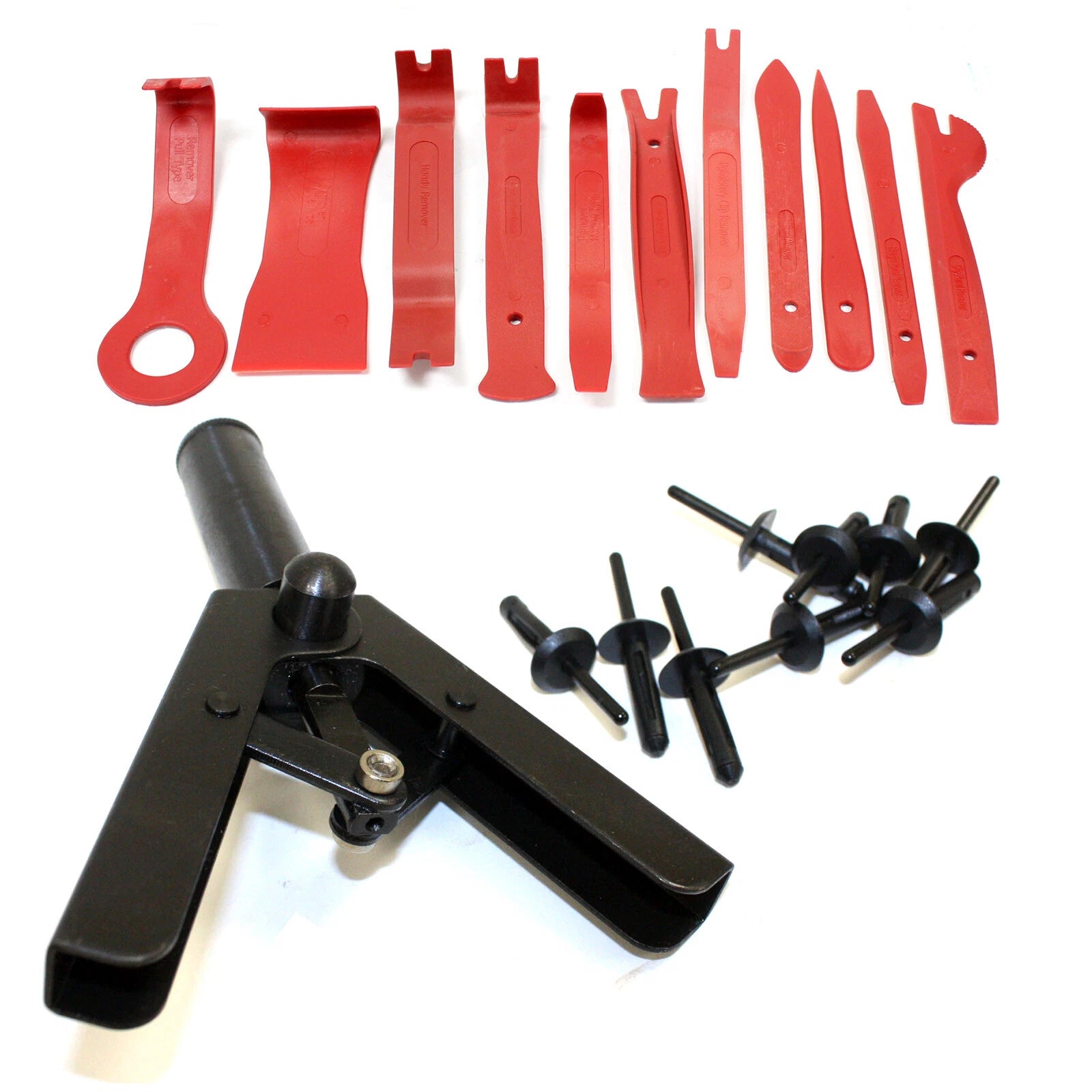 Combo Trim Pry Wedge Removal Kit & Plastic Poly Rivet Gun Hand Tool